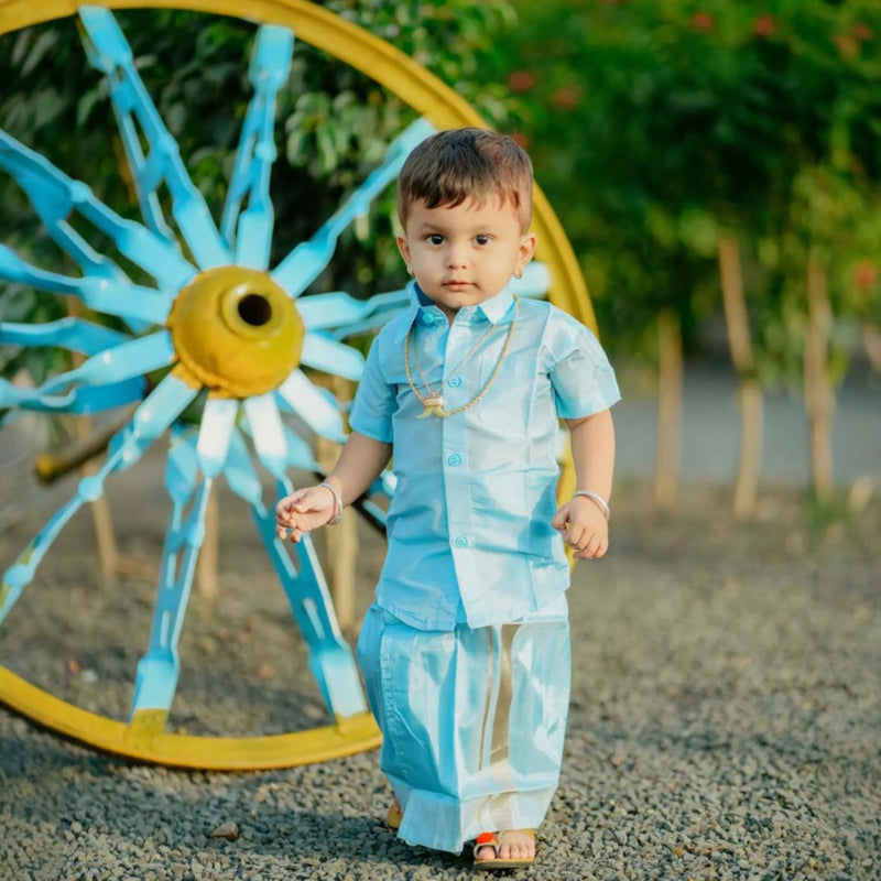 Horad Premium Art Silk Sky Blue Kids Set