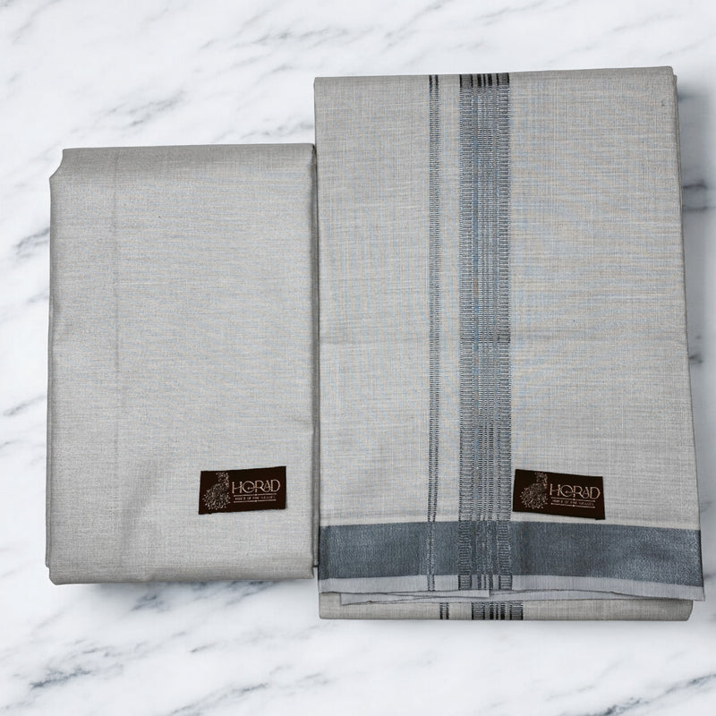 HORAD Kora Cotton Silver Grey Shirt Material with  Dhoti
