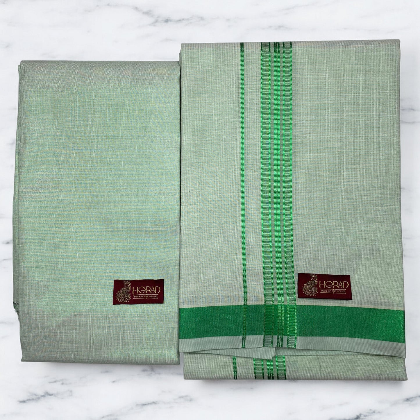 HORAD Kora Cotton Green Shirt Material with  Dhoti
