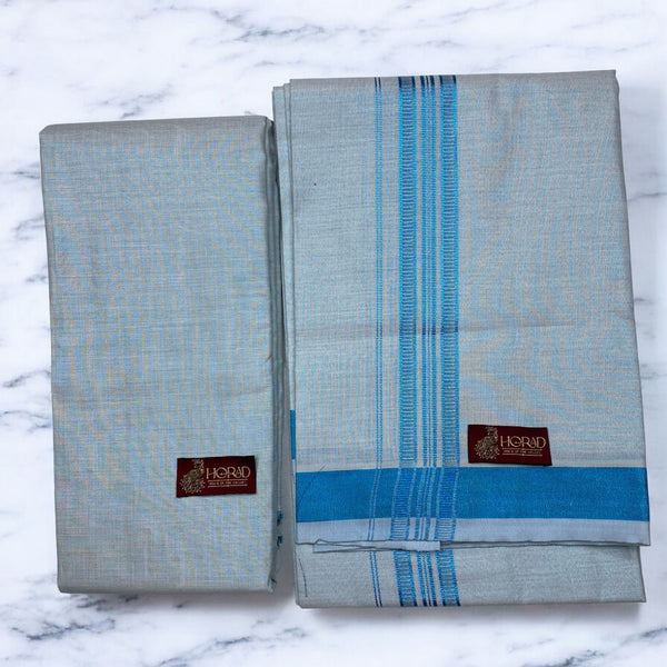HORAD Kora Cotton Blue Shirt Material with  Dhoti