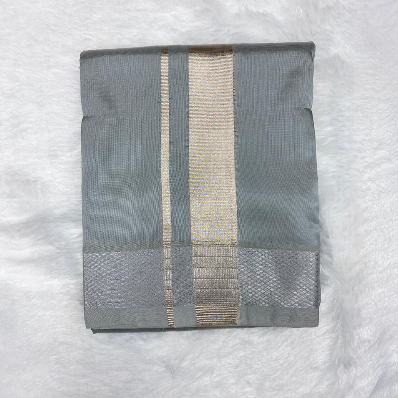 HORAD Premium Art Silk Steel Grey  Dhoti + Angavastram (8X4)