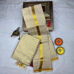 HORAD Kora Cotton Gold Stripes Shirt Material with  Dhoti