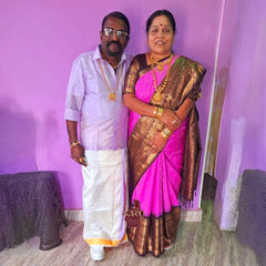 Horad Premium Art Silk Lavender Shirt + Cream with Lavender+Gold Border Dhoti