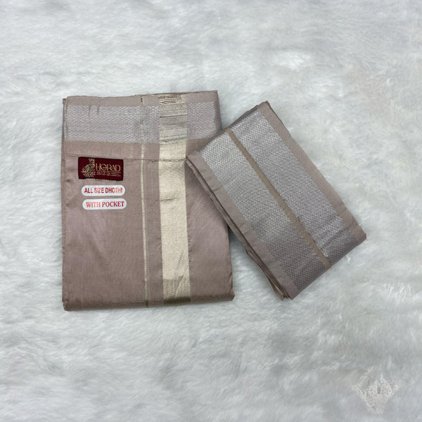 Horad Premium Art Silk Sandstone Welcro Dhoti + Angavastram