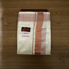 Horad Premium Art Silk Cream Balaji Embroidery Shirt + Cream with Copper Border Welcro Dhoti