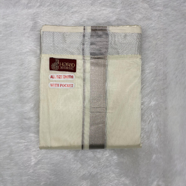 Horad Premium Art Silk Sandstone Shirt + Cream with Silver Welcro Dhoti