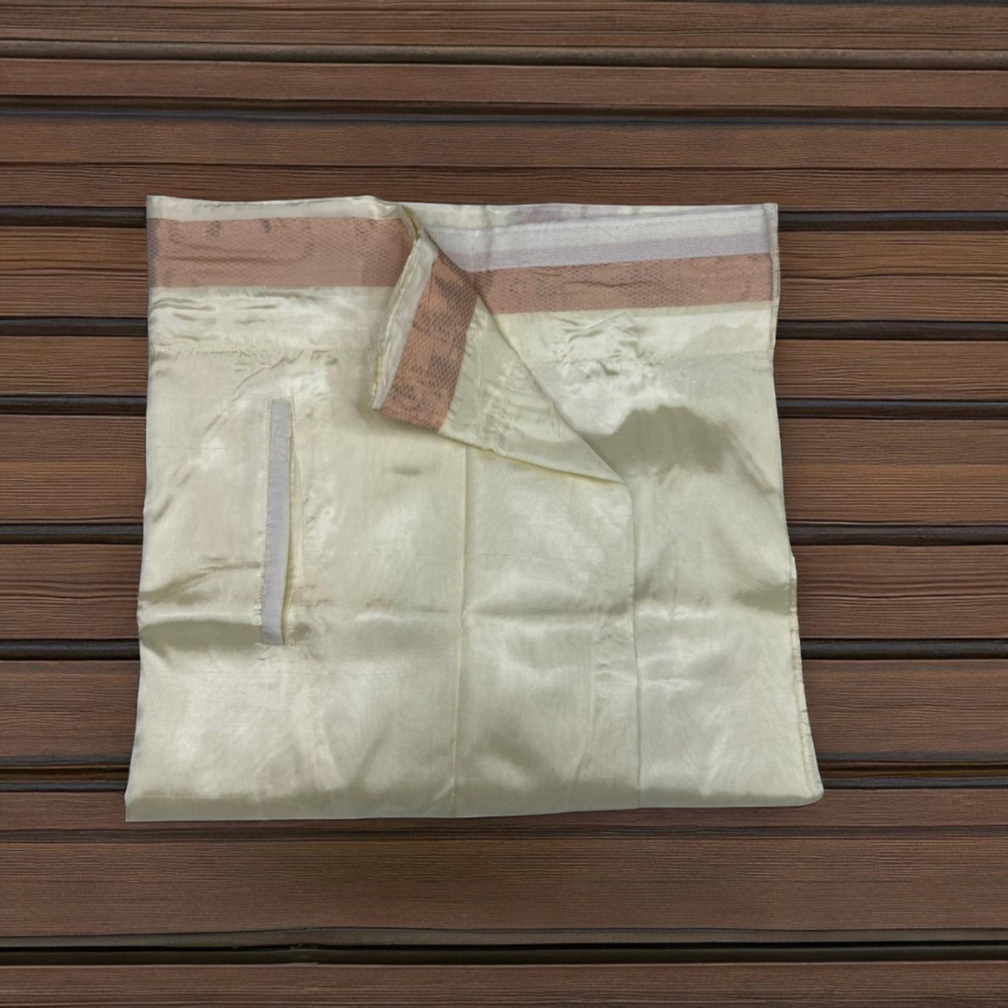 Horad Premium Art Silk Cream Balaji Embroidery Shirt + Cream with Copper Border Welcro Dhoti