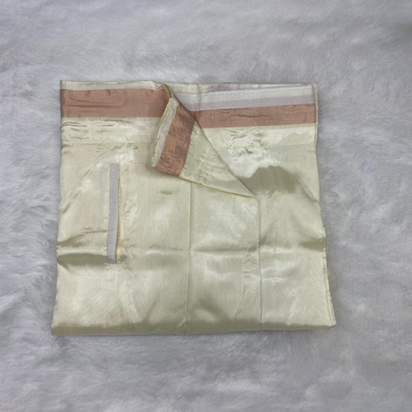 Horad Premium Art Silk Cream Balaji Embroidery Shirt + Cream with Copper Border Welcro Dhoti