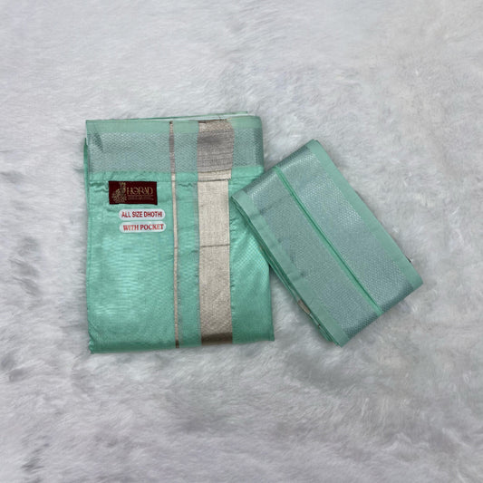 Horad Premium Art Silk ML.Green Welcro Dhoti + Angavastram