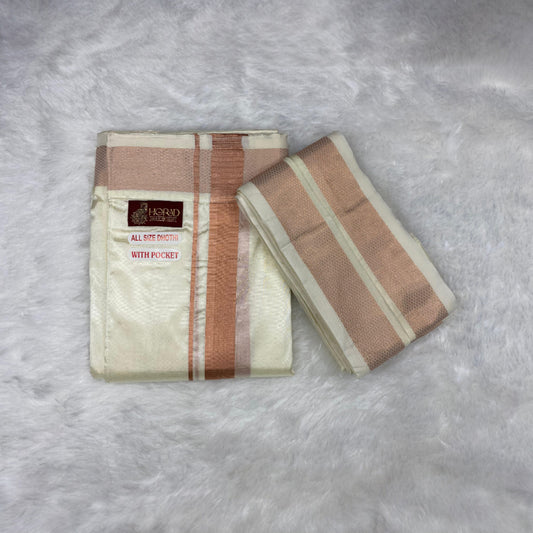Horad Premium Art Silk Cream  Welcro Dhoti + Angavastram