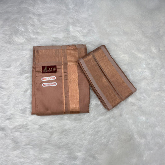 Horad Premium Art Silk Copper Welcro Dhoti + Angavastram