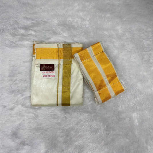 Horad Premium Art Silk Cream  Welcro Dhoti + Angavastram
