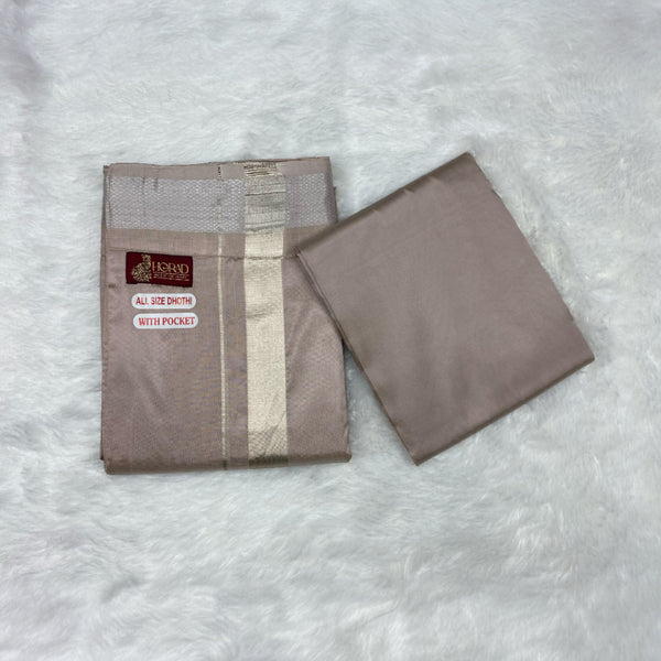HORAD Premium Art Silk Sandstone Welcro Dhoti with Shirt Material
