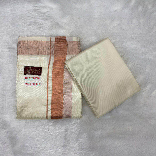 HORAD Premium Art Silk Cream with Copper Welcro Dhoti with Cream Shirt Material