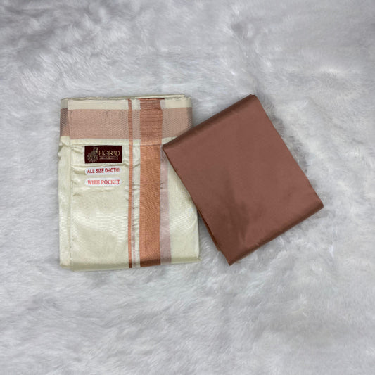 HORAD Premium Art Silk Cream  Welcro Dhoti with Copper Shirt Material