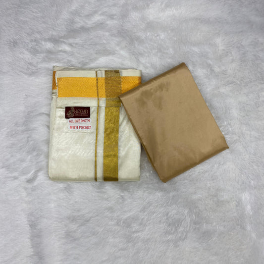 HORAD Premium Art Silk Cream  Welcro Dhoti with Shirt Material