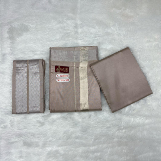 HORAD Premium Art Silk Sandstone Welcro Dhoti with Shirt Material + Angavastram