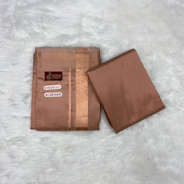 HORAD Premium Art Silk Copper  Welcro Dhoti with Shirt Material